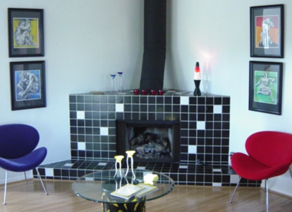 Venice Beach Contemporary Castle Designed by Architect Kenneth M. Williams - Living Room Tiled Fireplace
